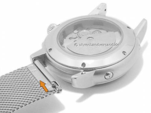 Uhrenarmband 18mm Milanaise stahlfarben mit Schnellwechsel-Stegen feines Geflecht Falt-Schiebeverschluss von MABRO Steel - Bild vergrern 