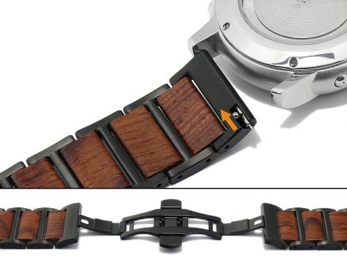 Design-Uhrenarmband (Mokmc790) 22mm schwarz/mittelbraun Edelstahl/Holz matt mit EASY-CLICK von MABRO Steel - Bild vergr��ern 
