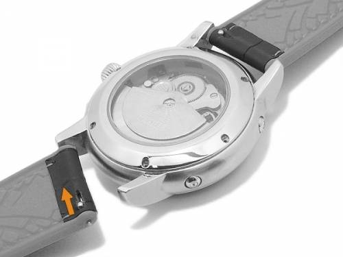 Meyhofer EASY-CLICK Uhrenarmband -Heyburn- 22mm schwarz Leder/Silikon Allig.-Prgung gelbe Naht (Schlieenansto 20 mm) - Bild vergrern 