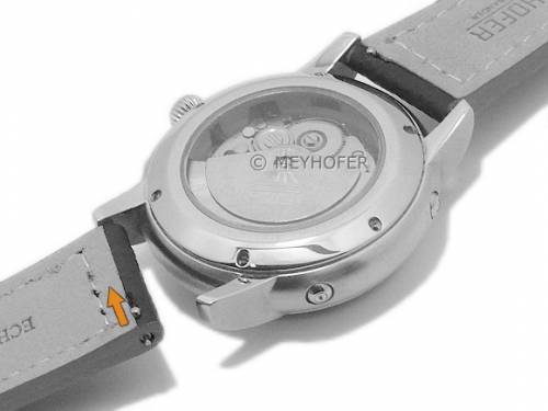 Meyhofer EASY-CLICK Uhrenarmband -Blackfalls- 22mm schwarz Leder genarbt helle Naht (Schlieenansto 20 mm) - Bild vergrern 