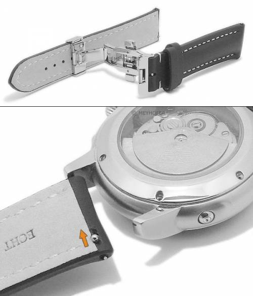 Meyhofer EASY-CLICK Uhrenarmband -Loano- 18mm schwarz Leder mit Faltschlie�e helle Naht (Schlie�enansto� 16 mm) - Bild vergr��ern 