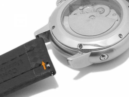 Meyhofer EASY-CLICK Uhrenarmband -Kandava- 22mm schwarz Leder Carbon-Look orange Naht (Schlieenansto 20 mm) - Bild vergrern 