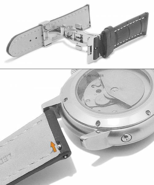 Meyhofer EASY-CLICK Uhrenarmband XS -Pirmasens- 24mm schwarz Leder Alligator-Pr�g. Faltschlie�e (Schlie�enansto� 20 mm) - Bild vergr��ern 