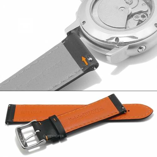Meyhofer EASY-CLICK Uhrenarmband -Brady- 22mm Leder glatt matt sportives Design orange Naht (Schlieenansto 20 mm) - Bild vergrern 
