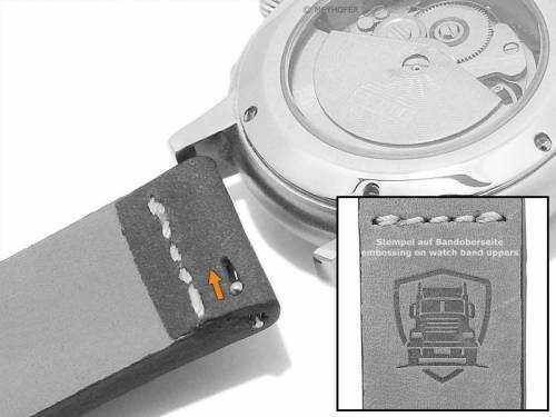 GERMAN MADE: Meyhofer EASY-CLICK Uhrband AMBERG - Motiv Truck 20mm grau Leder vegetabil (Schlie�enanst. 20 mm) - Bild vergr��ern 