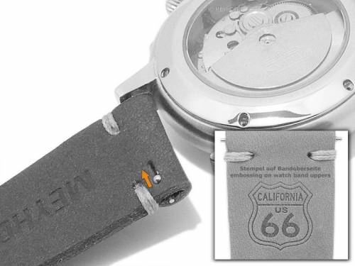 GERMAN MADE: Meyhofer EASY-CLICK Uhrband GREDING - Motiv Route 66 22mm d.braun Leder Antik-Look (Schlie�enansto� 20 mm) - Bild vergr��ern 