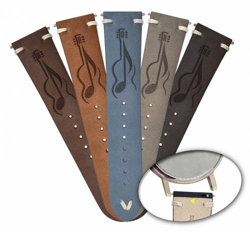Meyhofer EASY-CLICK Uhrenarmband -Portland - Motiv Gitarre- 22mm hellbraun Leder helle Naht (Schlie�enansto� 20 mm) - Bild vergr��ern 