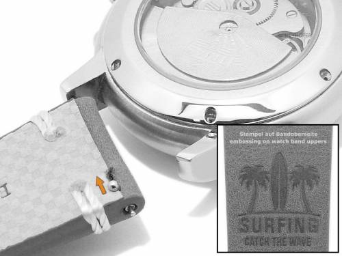 Meyhofer EASY-CLICK Uhrenarmband -Portland - Motiv Surfing- 20mm schwarz Leder helle Naht (Schlie�enansto� 18 mm) - Bild vergr��ern 