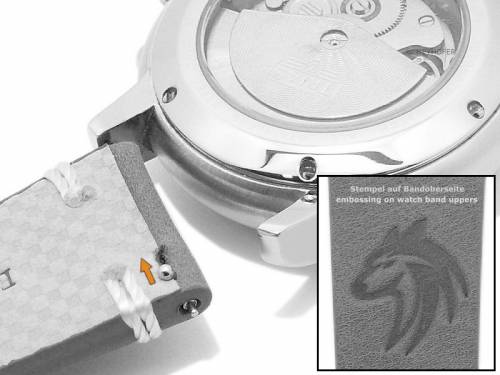 Meyhofer EASY-CLICK Uhrenarmband -Portland - Motiv Wolf- 22mm dunkelbraun Leder helle Naht (Schlie�enansto� 20 mm) - Bild vergr��ern 