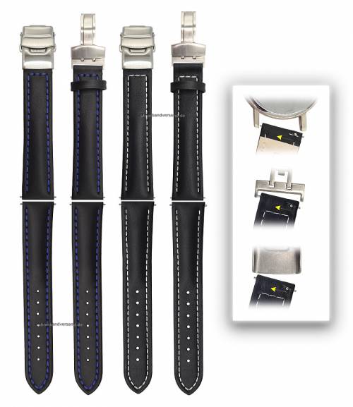 FLEXI-Lederbnder 2er-Set MIXTO-CL DUO 22mm schwarz helle/blaue Naht Schnellwechsel fr Uhr+Schliee Meyhofer EASY-CLICK - Bild vergrern 