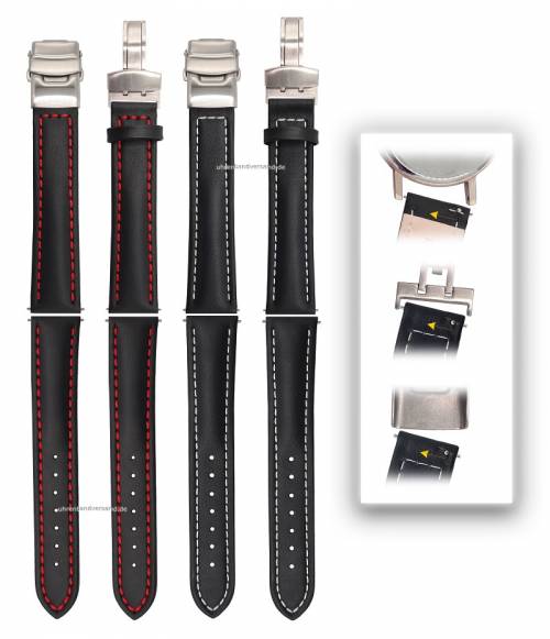 FLEXI-Lederbnder 2er-Set MIXTO-CL DUO 18mm schwarz helle/rote Naht Schnellwechsel fr Uhr+Schliee Meyhofer EASY-CLICK - Bild vergrern 