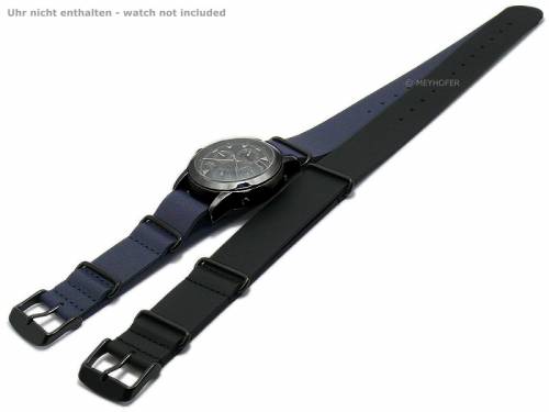 Uhrenarmb�nder 2er-Set NATO BLACK DUO 18mm dunkelblau/schwarz Leder Durchzugsb�nder NATO-Style Schlie�e schwarz MEYHOFER - Bild vergr��ern 