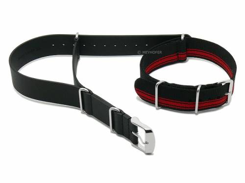 Uhrenarmbnder 2er-Set NATO CLASSIC DUO 18mm schwarz/schwarz-rot Leder/Textil Durchzugsbnder von MEYHOFER - Bild vergrern 