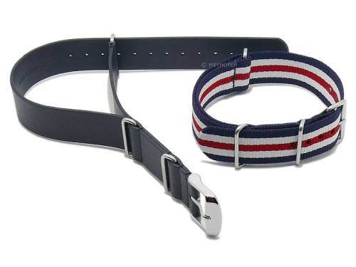 Uhrenarmb�nder 2er-Set NATO CLASSIC DUO 24mm dunkelblau/dunkelblau-wei�-rot Leder/Textil Durchzugsb�nder von MEYHOFER - Bild vergr��ern 