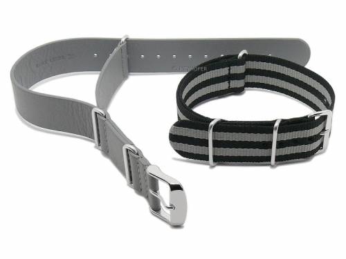 Uhrenarmb�nder 2er-Set NATO CLASSIC DUO 20mm mittelgrau/schwarz-grau Leder/Textil Durchzugsb�nder von MEYHOFER - Bild vergr��ern 