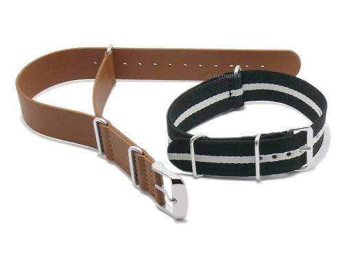 Uhrenarmbnder 2er-Set NATO CLASSIC DUO 18mm hellbraun/schwarz-wei Leder/Textil Durchzugsbnder von MEYHOFER - Bild vergrern 
