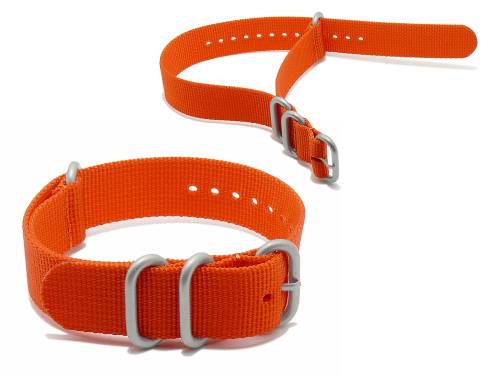 Uhrenarmband -Pasadena- 24mm orange Synthetik/Textil NATO Zulu-Style 3 Metallschlaufen Durchzugsband von MEYHOFER - Bild vergr��ern 