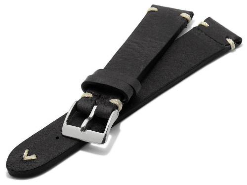 HANDMADE IN GERMANY: Uhrenarmband -Erlangen- 20mm schwarz Leder Vintage helle Naht von MEYHOFER (Schlie�enansto� 16 mm) - Bild vergr��ern 
