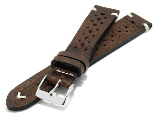 HANDMADE IN GERMANY: Uhrarmband -Grafenau- 19mm d.braun Leder Racing Vintage helle Naht MEYHOFER (Schlie�enansto� 16 mm) - Bild vergr��ern 