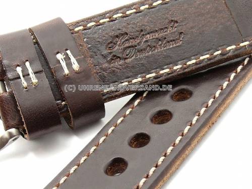 ABVERKAUF: Uhrenarmband -Arlington- 24mm dbraun Rindleder glatt helle Naht Meyhofer (Schlie�enansto� 24 mm) - Bild vergr��ern 