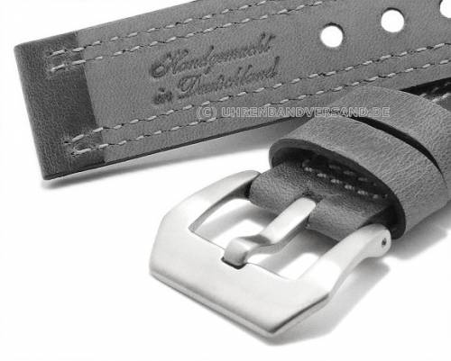 HANDMADE IN GERMANY: Uhrarmband -Bilbao- 22mm beige Leder Vintage helle Doppelnaht von MEYHOFER (Schlie�enansto� 22 mm) - Bild vergr��ern 