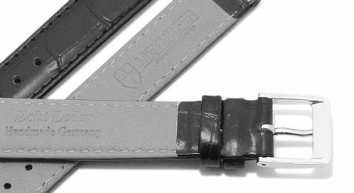 Uhrenarmband -Wellington- 16mm schwarz Leder Alligator-Pr�gung abgen�ht von Meyhofer (Schlie�enansto� 16 mm) - Bild vergr��ern 