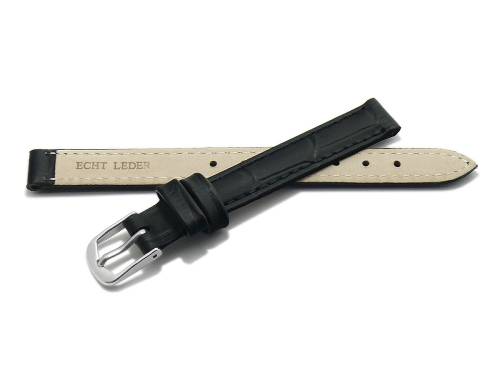 Uhrenarmband -Zarasai- 10mm schwarz Leder Alligator-Pr�gung matt von MEYHOFER (Schlie�enansto� 10 mm) - Bild vergr��ern 