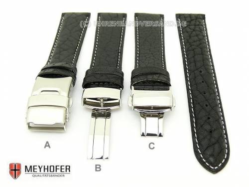 Uhrenband -Lissabon Sport- 18mm schwarz genarbt echt B�ffel helle Naht Faltschlie�e von MEYHOFER - Bild vergr��ern 