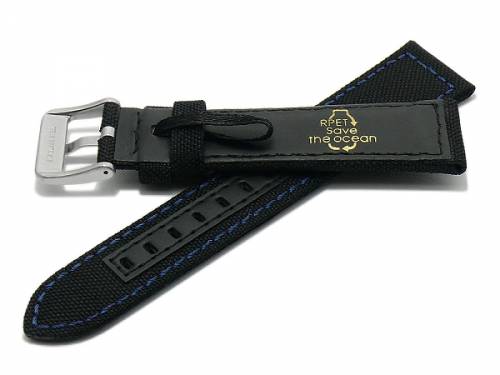 Uhrenarmband -Tacna- 20mm schwarz recyceltes Polyester/vegan textilartig blaue Naht (Schlie�enansto� 18 mm) - Bild vergr��ern 