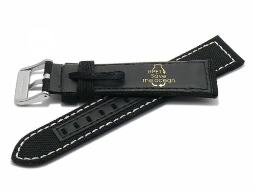 Uhrenarmband -Tacna- 22mm schwarz recyceltes Polyester/vegan textilartig helle Naht (Schlie�enansto� 20 mm) - Bild vergr��ern 