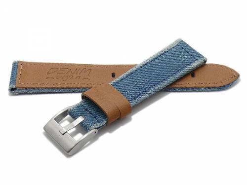 Uhrenarmband -Cleveland- 20mm mittelblau Jeans-Stoff rustikal Vintage-Look abgen�ht (Schlie�enansto� 18 mm) - Bild vergr��ern 