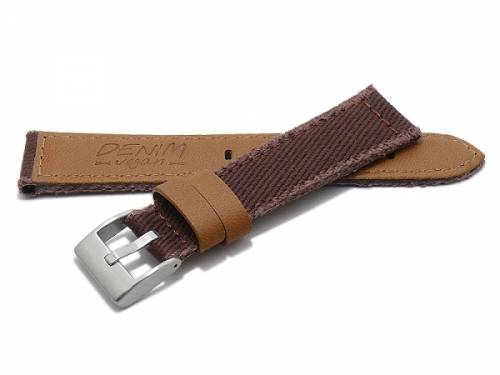 Uhrenarmband -Cleveland- 22mm mittelbraun Jeans-Stoff rustikal Vintage-Look abgen�ht (Schlie�enansto� 20 mm) - Bild vergr��ern 
