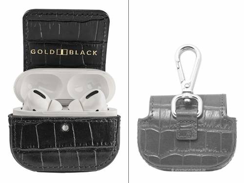 Exklusives Mehrzwecketui/Leder-Etui f�r AIRPODS PRO & mehr schwarz handgearbeitet Alligator-Pr�gung GOLDBLACK  - Bild vergr��ern 