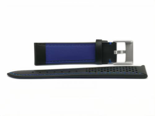 Uhrenarmband -Batesville- 22mm schwarz Leder Racing-Look blaue Naht Unterseite Lorica (Schlie�enansto� 20 mm) - Bild vergr��ern 