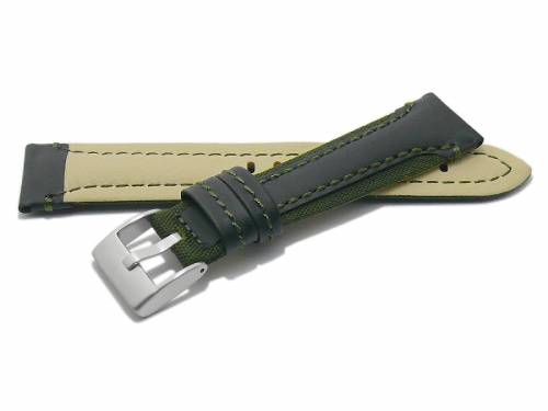 Uhrenarmband -Barletta- 24mm schwarz/gr�n Leder/Cordura Naht gr�n Unterseite Lorica (Schlie�enansto� 20 mm) - Bild vergr��ern 