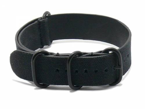 Uhrenarmband -NATO Tallinn- 18mm schwarz Canvas/Leder Vintage-Look Durchzugsband von RIOS - Bild vergrern 