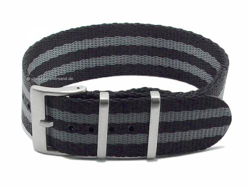 Uhrenarmband 24mm schwarz Nylon (Seatbelt) graue Streifen einlagiges Durchzugsband im NATO-Style - Bild vergr��ern 