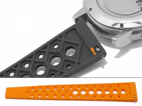 Uhrenarmband 22mm orange Silikon Retro Racing-Look mit EASY-CLICK Stegen (Schlie�enansto� 18 mm) - Bild vergr��ern 