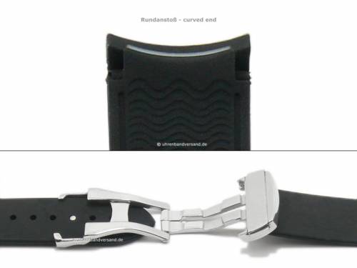 Uhrenarmband 22mm schwarz Silikon Rundansto� mit Faltschlie�e passend f�r Omega etc. (Schlie�enansto� 20 mm) - Bild vergr��ern 