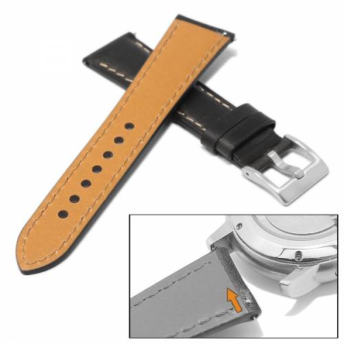 Uhrenarmband XS 19mm schwarz Leder Vintage-Look mit Schnellwechselstegen (Schlie�enansto� 16 mm) - Bild vergr��ern 