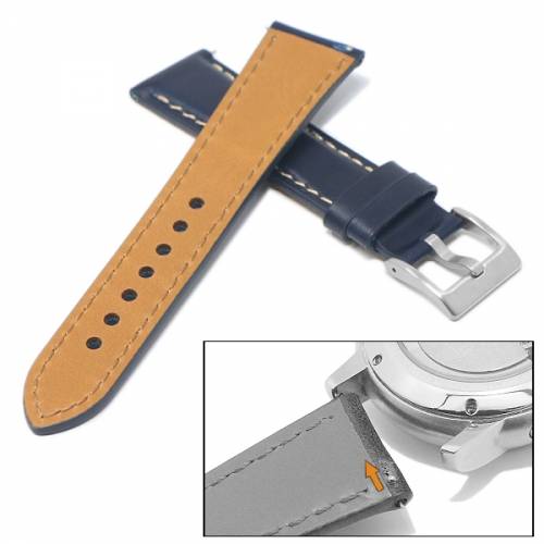 Uhrenarmband XS 21mm dunkelblau Leder Vintage-Look mit Schnellwechselstegen (Schlieenansto 18 mm) - Bild vergrern 