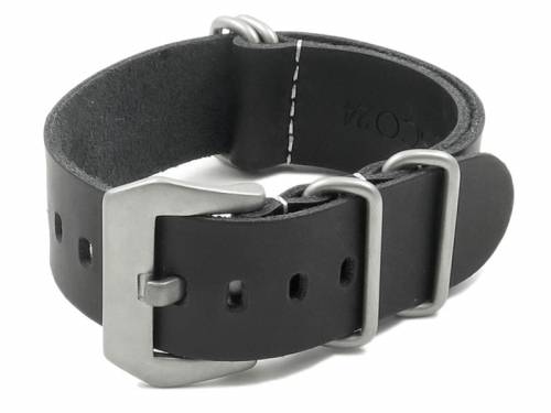 Uhrenarmband 26mm schwarz Leder Durchzugsband im NATO-Style - Bild vergrern 