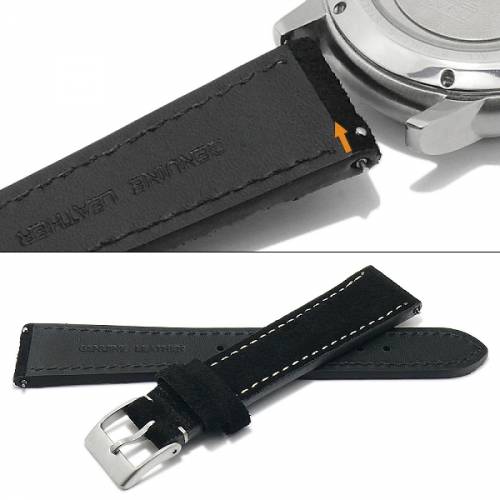 Uhrenarmband XS 22mm schwarz Leder velourartig helle Naht mit EASY-CLICK (Schlieenansto 18 mm) - Bild vergrern 