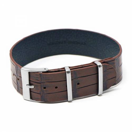 Uhrenarmband 21mm dunkelbraun Leder Alligator-Pr�gung Durchzugsband NATO-Style - Bild vergr��ern 