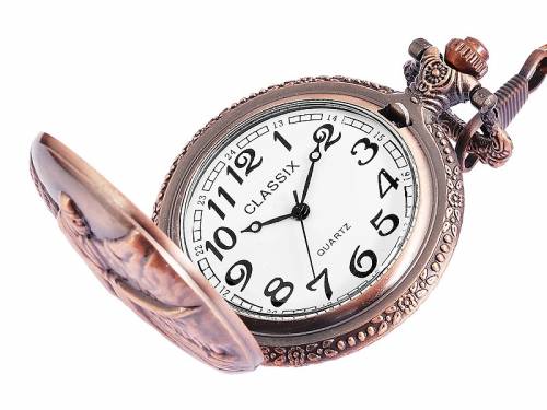 ABVERKAUF: Savonette-Taschenuhr bronzefarben Vintage Angler Ziffernblatt wei mit Sprungdeckel (*SH*TU*) - Bild vergrern 