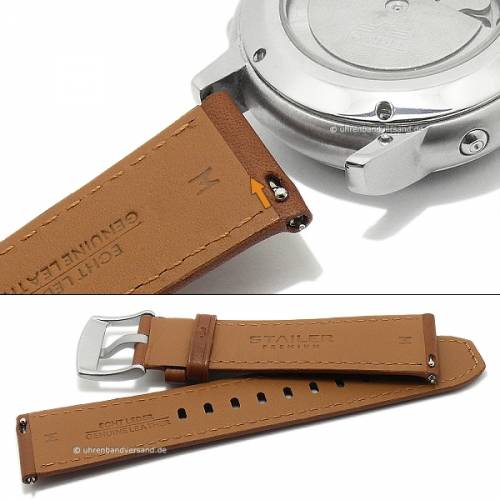 Uhrenarmband -Smart Classic- 20mm mittelbraun Leder abgenht EASY-CLICK von STAILER (Schlieenansto 18 mm) - Bild vergrern 