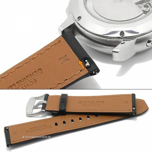 Uhrenarmband -Smart Classic- 20mm schwarz Leder abgenht EASY-CLICK von STAILER (Schlieenansto 18 mm) - Bild vergrern 