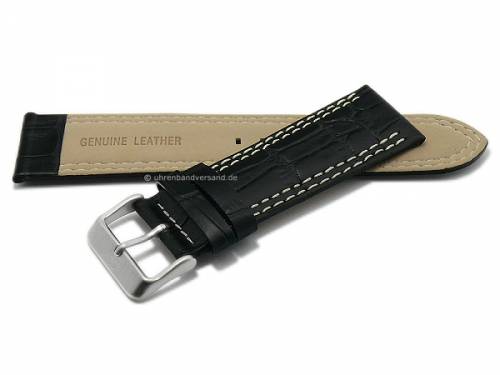 Original Ersatz-Uhrenarmband 24mm schwarz Leder Alligator-Prgung helle Doppelnaht von s.Oliver  - Bild vergrern 
