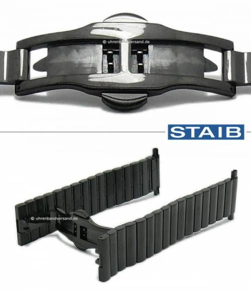 Uhrenarmband 22-28mm schwarz Edelstahl massiv poliert mit Teleskop-Ansto� Butterfly-Faltschlie�e von STAIB - Bild vergr��ern 