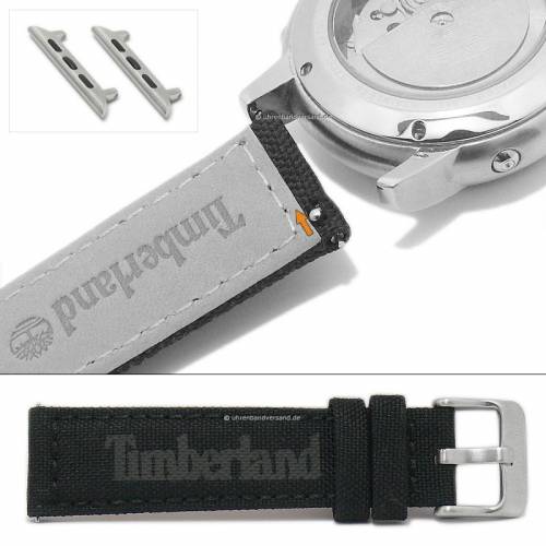 Uhrenarmband TIMBERLAND 22mm schwarz Canvas mit Schnellwechsel-Federstegen & Adapter f�r Apple 42/44 mm - Bild vergr��ern 
